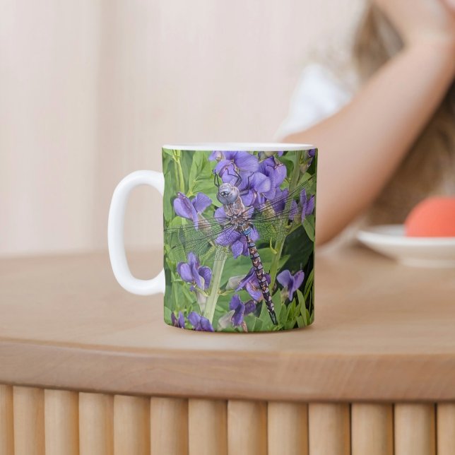 Blue-Eyed Darner Dragonfly on Purple Flowers Mug (In Situ Table)