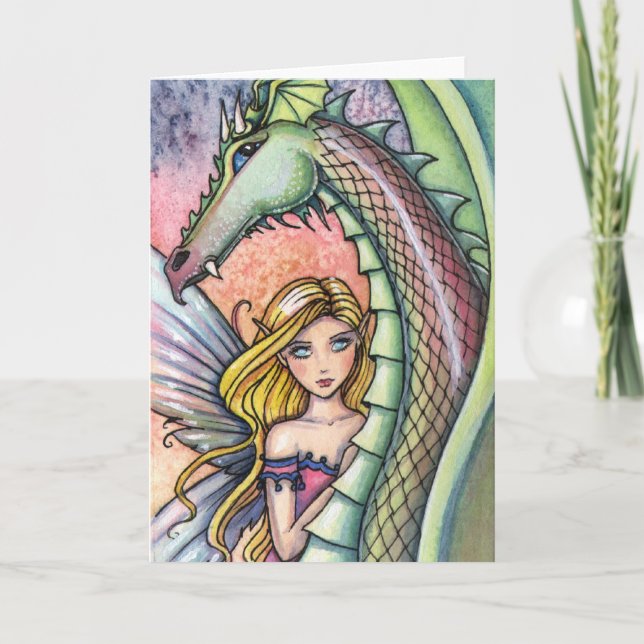 Blue Eyed Dragon Fairy Fantasy Card (Front)
