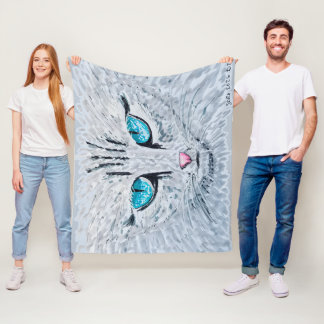 Blue Eyed Fluffy Cat Fleece Blanket