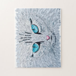 Blue Eyed Fluffy Cat Jigsaw Puzzle