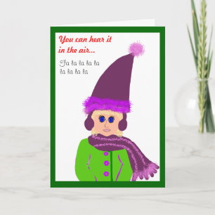 Blue-eyed Girl Christmas Caroler Card
