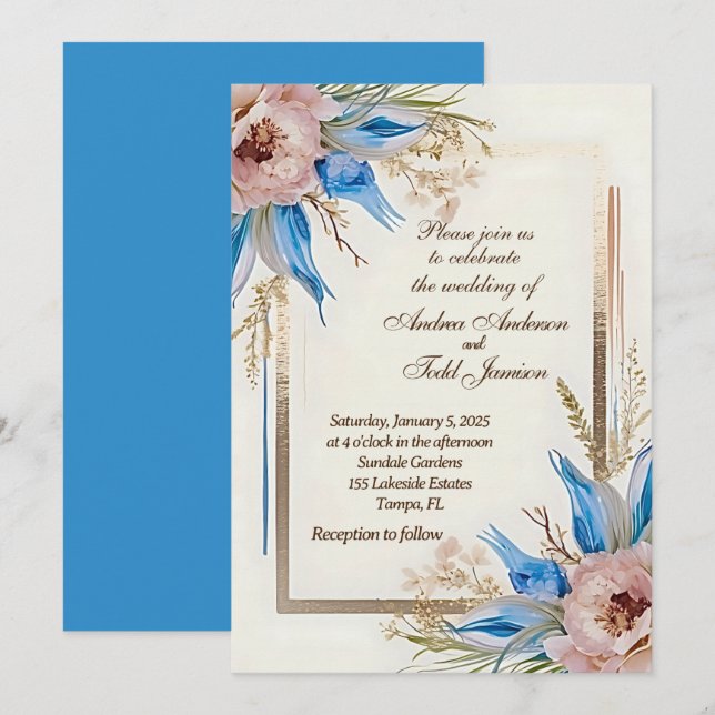 Blue-eyed grass flower invitation (Front/Back)