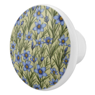 Blue-Eyed Grass flower pattern Ceramic Knob