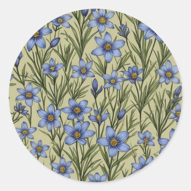 Blue-Eyed Grass flower pattern Classic Round Sticker (Front)
