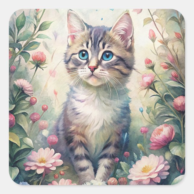 Blue Eyed kitten Square Sticker (Front)