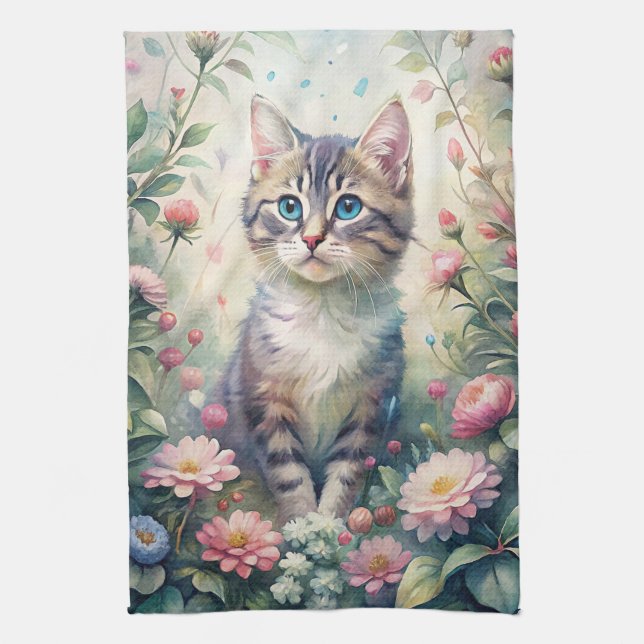 Blue Eyed kitten Tea Towel (Vertical)