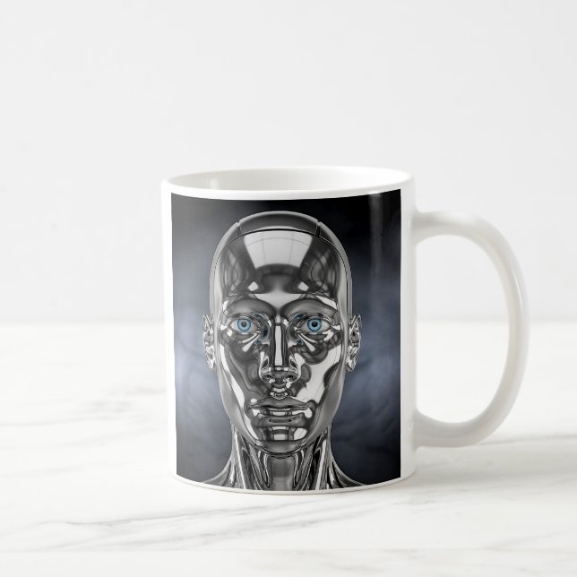 Blue-eyed metallic android coffee mug (Right)