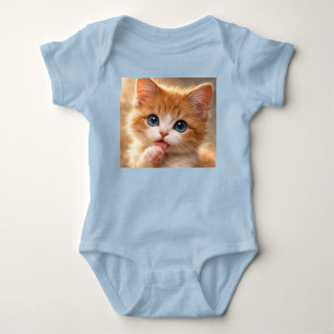 Blue-Eyed Paw licking Kitten Baby Bodysuit