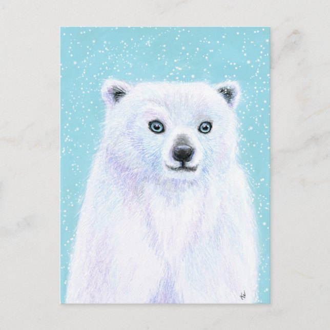 Blue Eyed Polar Bear Winter postcard (Front)