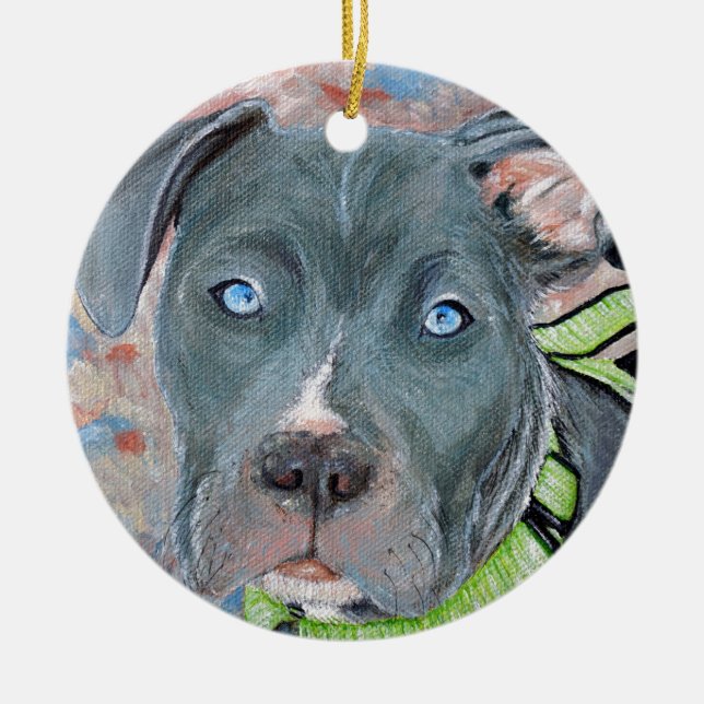 Blue-Eyed Puppy Painting Ceramic Tree Decoration (Front)