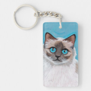 Blue Eyed Ragdoll Cat Portrait Key Ring