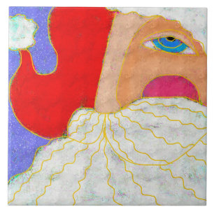 Blue Eyed Santa Claus Abstract Art Tile