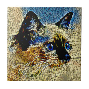 Blue Eyed Siamese Cat Mosaic Tiles