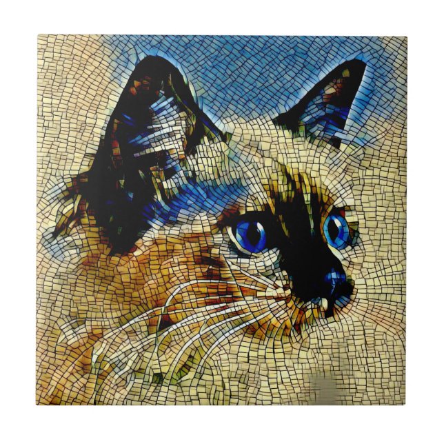 Blue Eyed Siamese Cat Mosaic Tiles (Front)