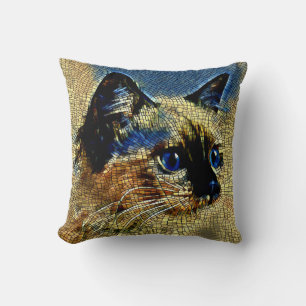 Blue Eyed Siamese Cat Mosaic Tiles  Cushion
