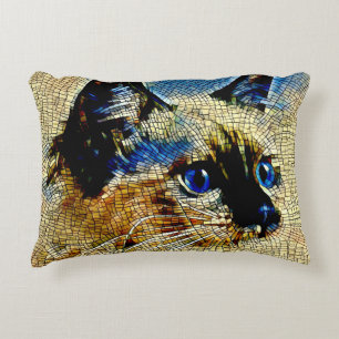 Blue Eyed Siamese Cat Mosaic Tiles Decorative Cushion