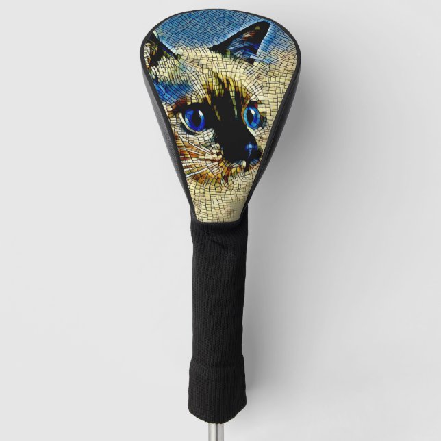 Blue Eyed Siamese Cat Mosaic Tiles Golf Head Cover (Front)
