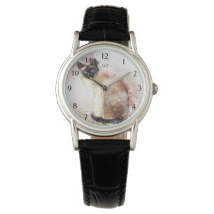 Blue Eyed Siamese Cat Painted Design Women's Watch