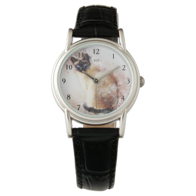 Blue Eyed Siamese Cat Painted Design Women's Watch (Front)