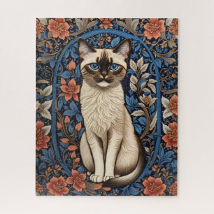 Blue Eyed Siamese Cat William Morris Inspired Jigsaw Puzzle