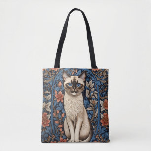 Blue Eyed Siamese Cat William Morris Inspired Tote Bag
