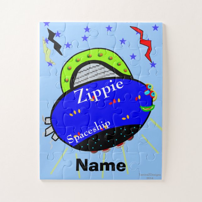 Blue-Eyed Smiling Blue Green Fish Spaceship Puzzle (Vertical)