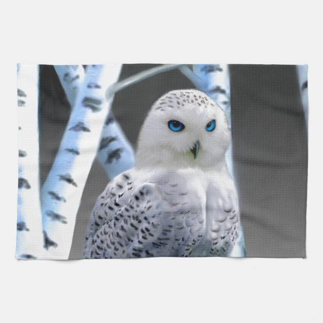 Blue-eyed Snow Owl Tea Towel (Horizontal)