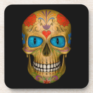 Blue Eyed Sugar Skull Zombie coasters  (6)