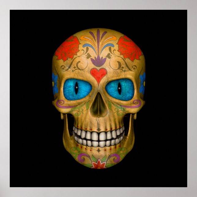 Blue Eyed Sugar Skull Zombie   Colourful Posters (Front)