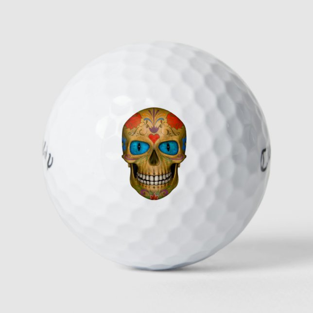 Blue Eyed Sugar Skull Zombie   Golf Balls (Front)