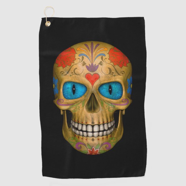 Blue Eyed Sugar Skull Zombie  Undead Golf Towels (Front)