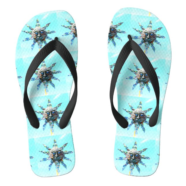 blue-eyed sun-face on light blue flip flops (Footbed)