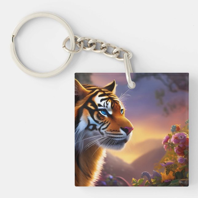 Blue Eyed Tiger and Cub Key Ring (Front)