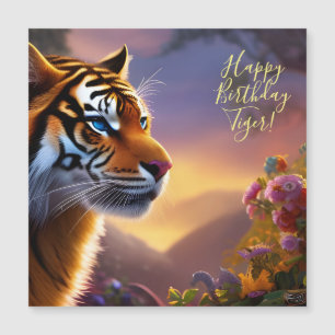 Blue Eyed Tiger and Pink Flowers