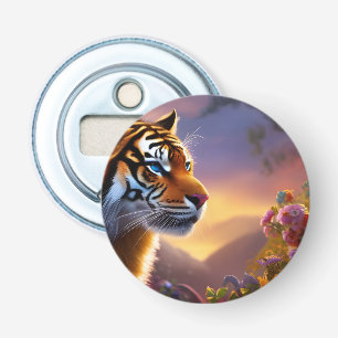 Blue Eyed Tiger and Pink Flowers Bottle Opener