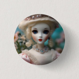 Blue Eyed Vintage Doll, 3 Cm Round Badge