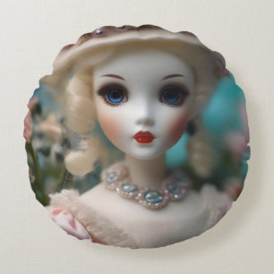 Blue Eyed Vintage Doll, Round Cushion