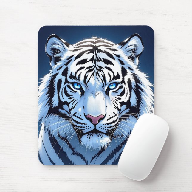 Blue eyed White Tiger Ai Art Mouse Mat (With Mouse)