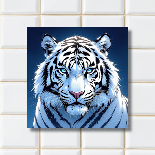 Blue eyed White Tiger Ai Art Tile