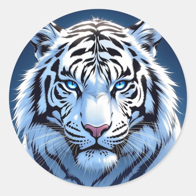 Blue eyed White Tiger Classic Round Sticker (Front)