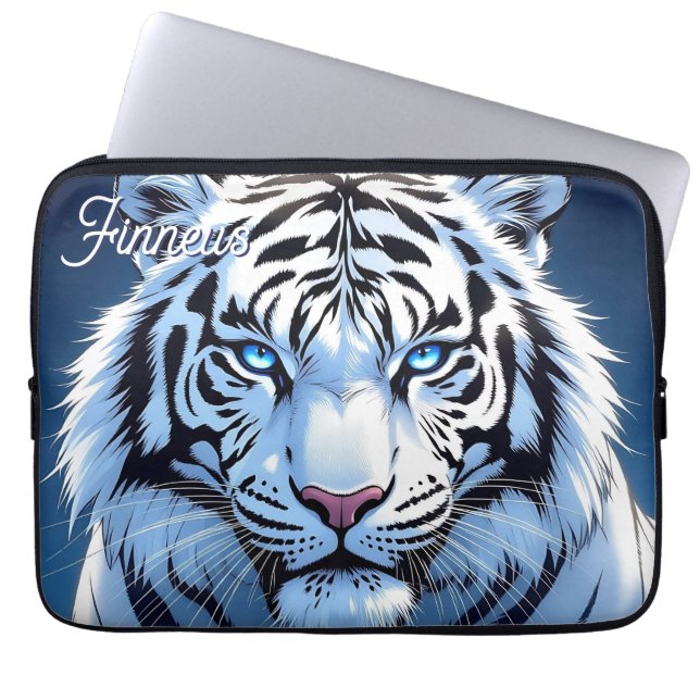 Blue eyed White Tiger Personalised Laptop Sleeve (Front)