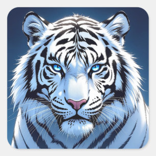Blue eyed White Tiger Square Sticker