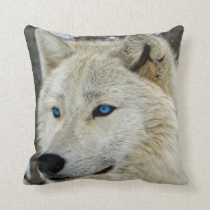 Blue Eyed White Wolf Cushion Throw Pillow