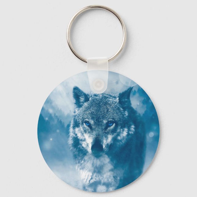 Blue eyed wolf key ring (Front)