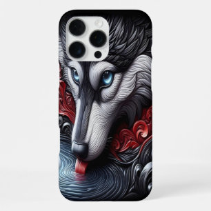 Blue-Eyed Wolf Reflection Scene iPhone 16 Pro Max Case