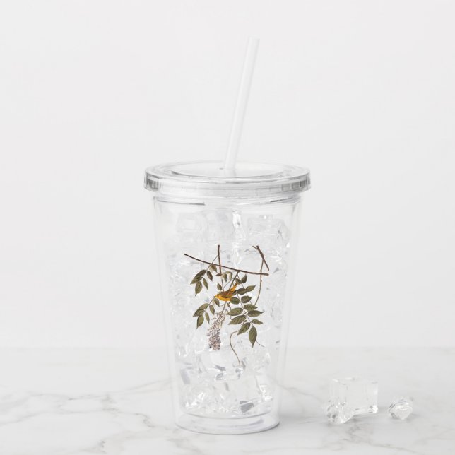 Blue-Eyed Yellow Warbler Audubon Bird on Wisteria Acrylic Tumbler (Back Ice)
