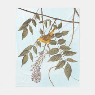 Blue-Eyed Yellow Warbler Audubon Bird on Wisteria Fleece Blanket