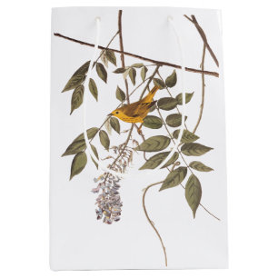 Blue-Eyed Yellow Warbler Audubon Bird on Wisteria Medium Gift Bag