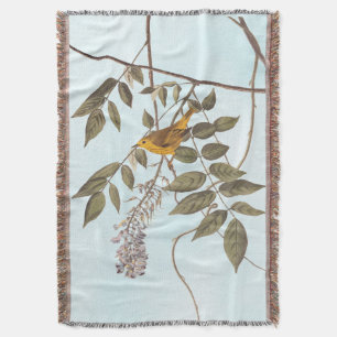 Blue-Eyed Yellow Warbler Audubon Bird on Wisteria Throw Blanket