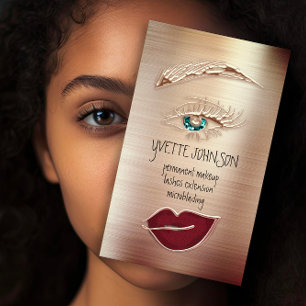 Blue Eyelash Brow Makeup Logo QR Code Lip Rose Red Business Card